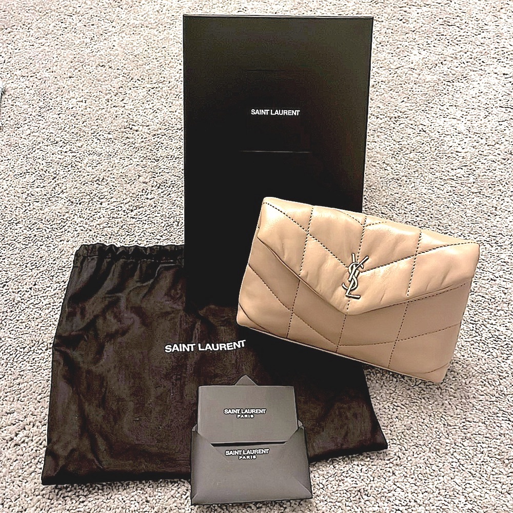 YSL puffy beige pouch/clutch with gold hardware